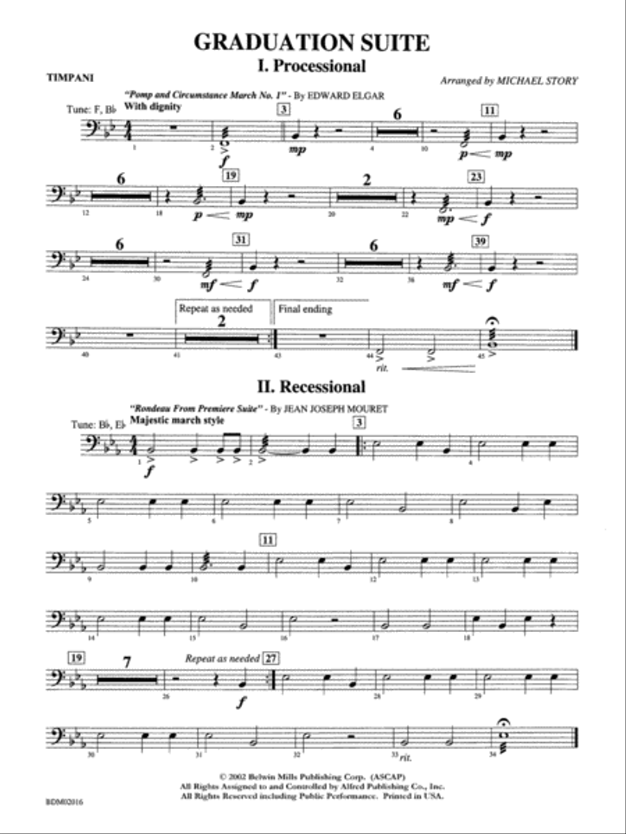 Graduation Suite (Processional: Pomp and Circumstance March No. 1 / Recessional: Rondeau from Premiere Suite): Timpani