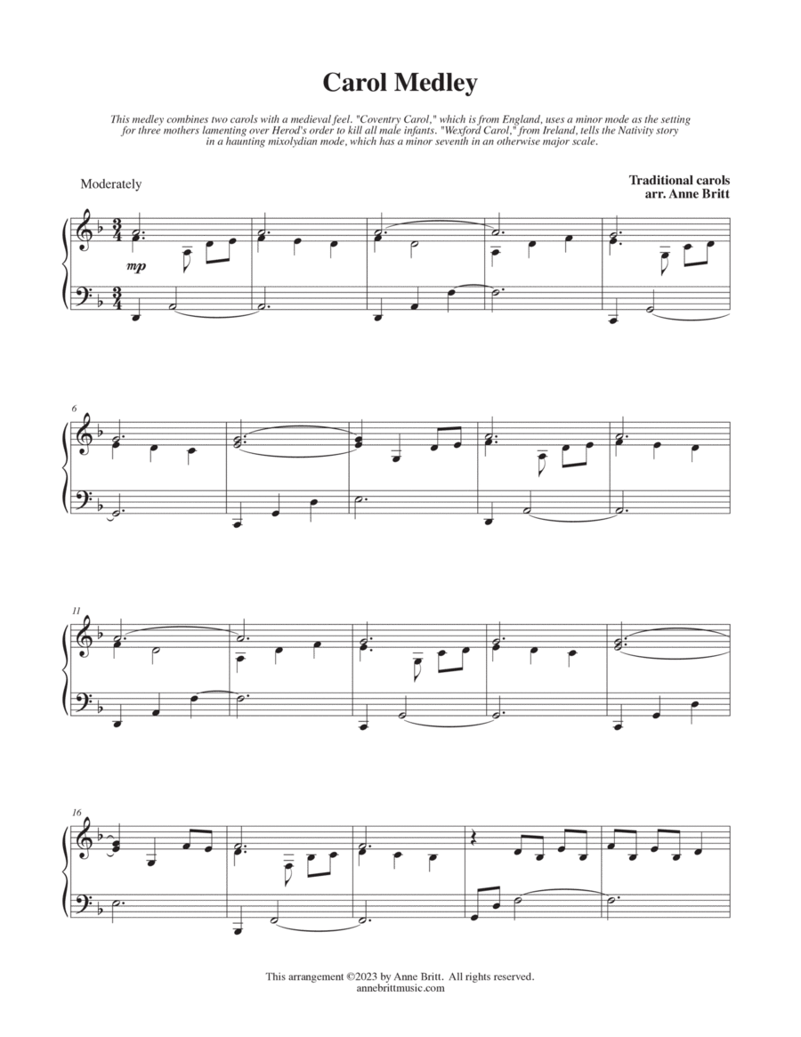 Carol Medley (Coventry Carol & Wexford Carol) - piano solo Piano Solo scores gallery preview page 1