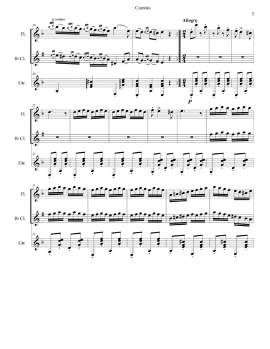 CZARDAS - for Flute, Clarinet and Guitar Small Ensemble scores gallery preview page 3