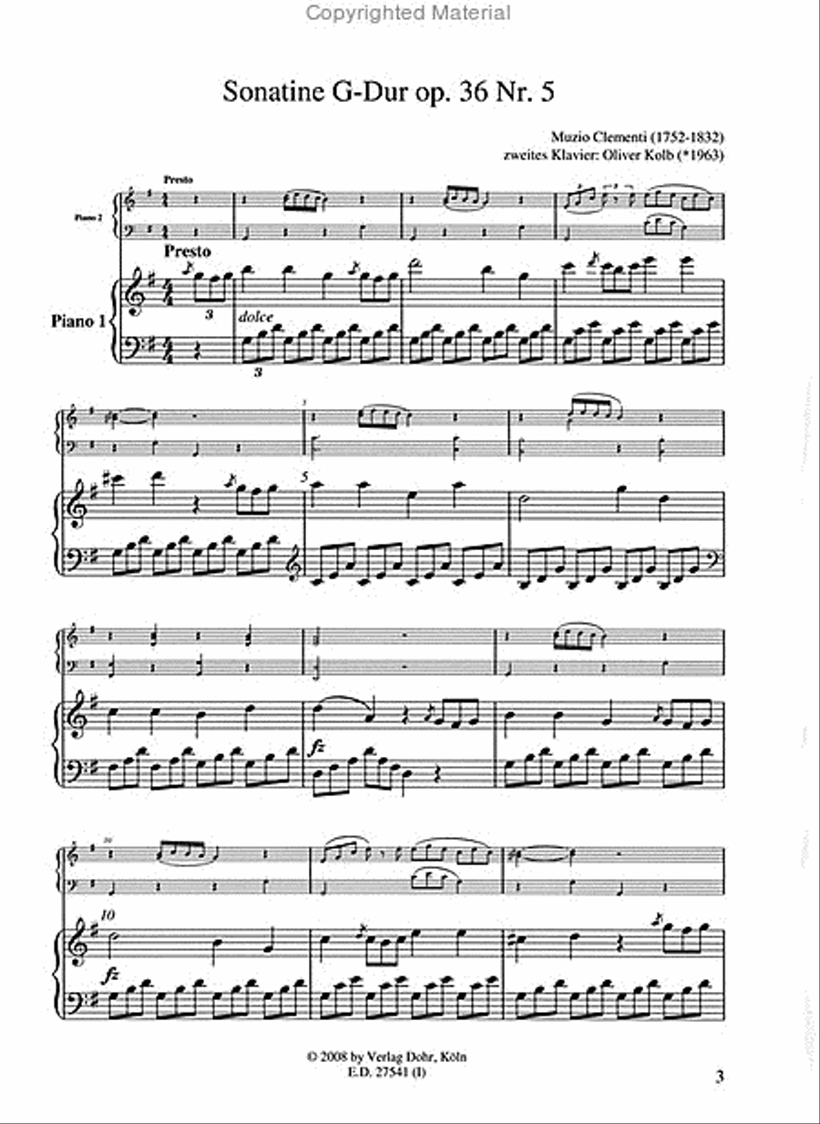 Sonatinen op. 36 für Klavier mit hinzukomponierter zweiter Klavierstimme (Heft 3: Nr. 5 und 6) Piano scores gallery preview page 2