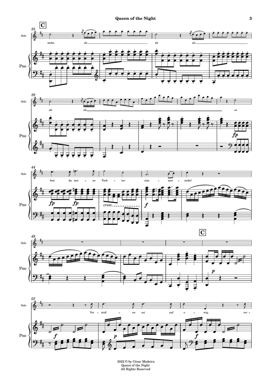 Queen of the Night Aria - Voice and Piano - B Minor (Full Score and Parts) Piano, Vocal scores gallery preview page 4
