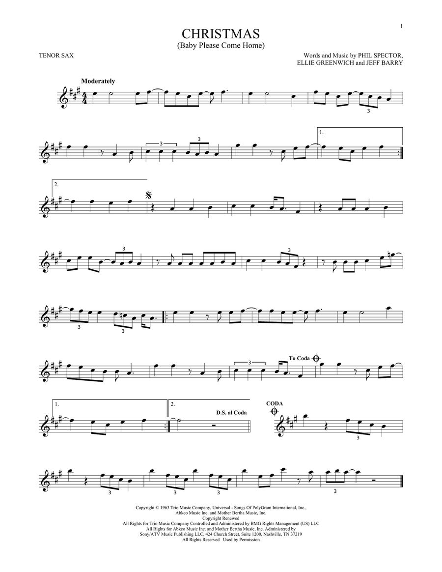 Christmas (Baby Please Come Home) Tenor Saxophone scores gallery preview page 1