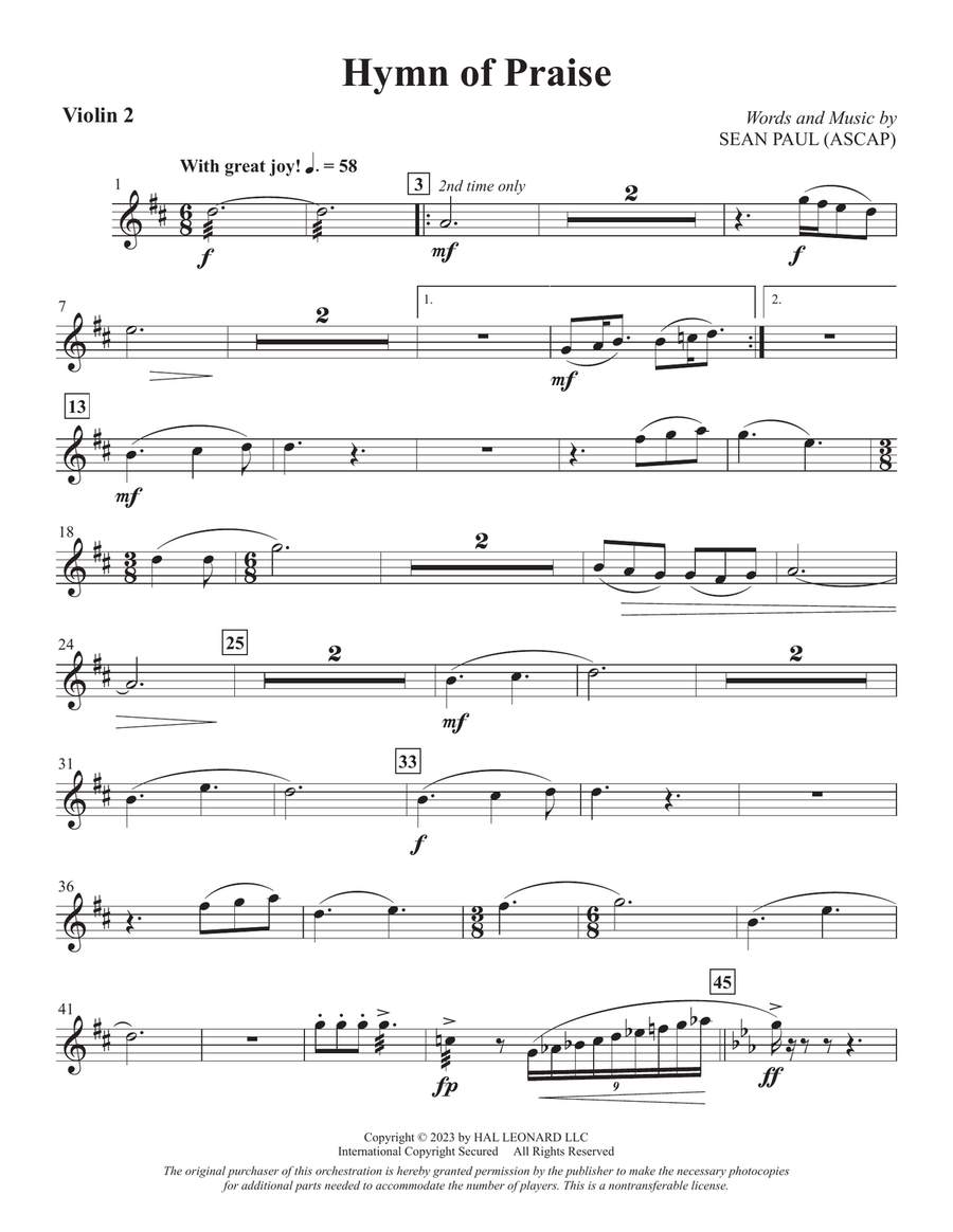 Hymn Of Praise - Violin 2 Choir scores gallery preview page 1