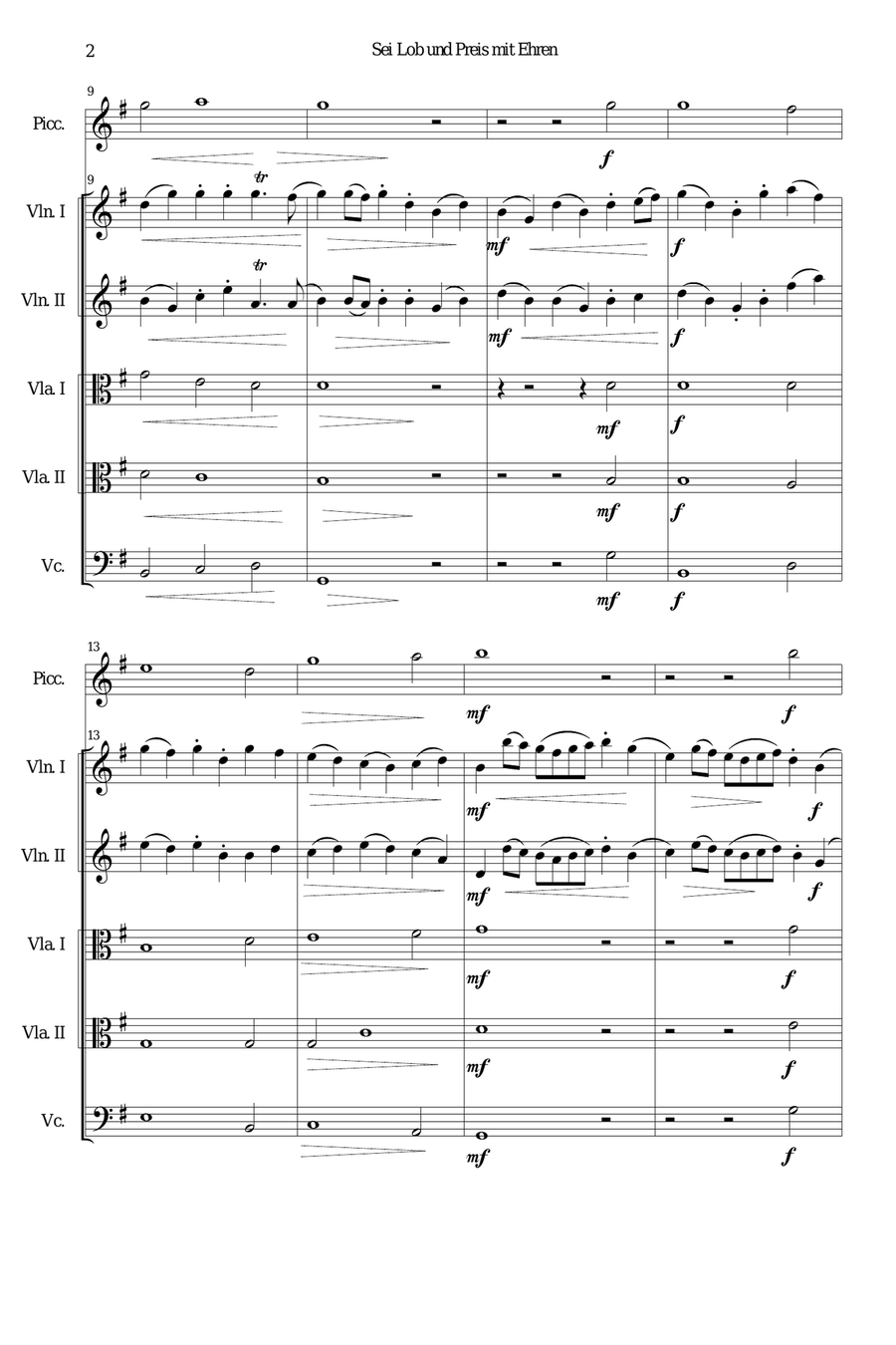Sei Lob und Preis mit Ehren (Give praise and honour) for piccolo and strings String Trio scores gallery preview page 2