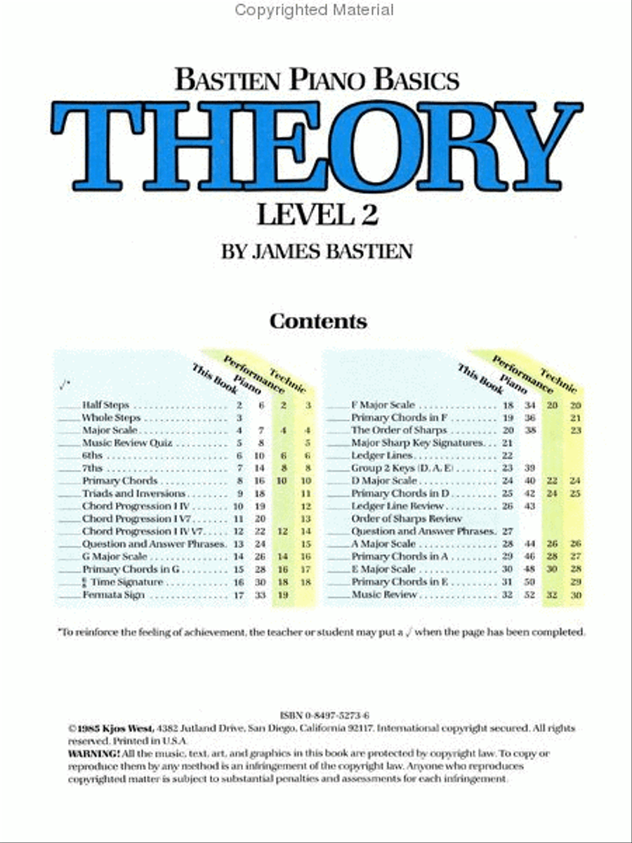 Bastien Piano Basics, Level 2, Theory