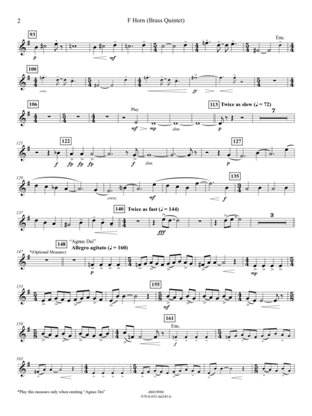 Suite from Mass (arr. Michael Sweeney) - F Horn (Brass Quintet)