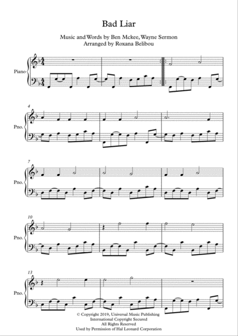 Bad Liar Bad Liar Piano Solo scores gallery preview page 1