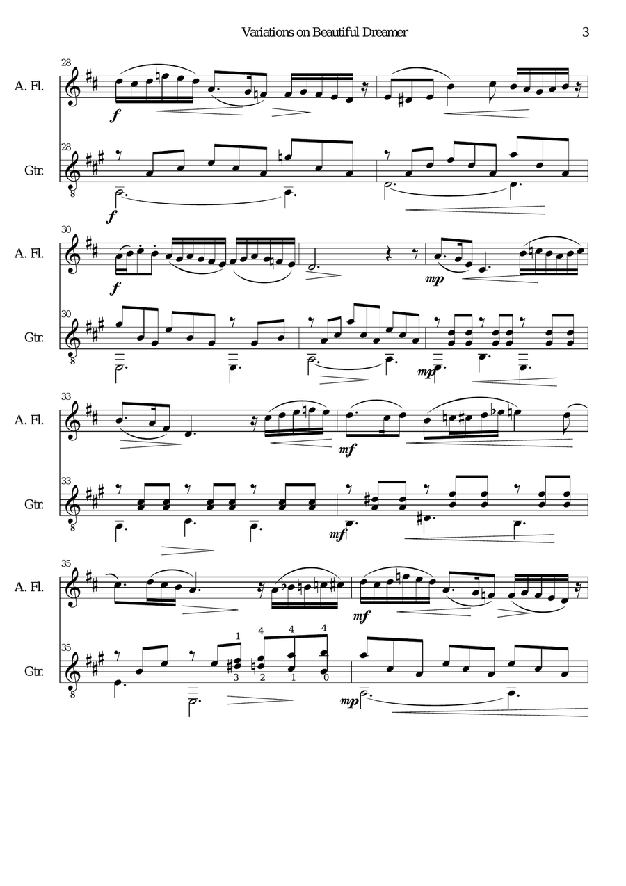 Variations on Beautiful Dreamer for alto flute and guitar Flute scores gallery preview page 3