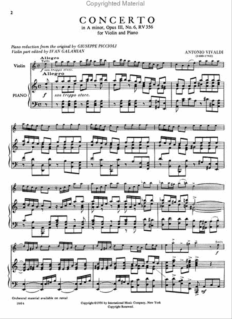 Concerto in A minor, RV 356 (Op. 3, No. 6) Violin Solo scores gallery preview page 3