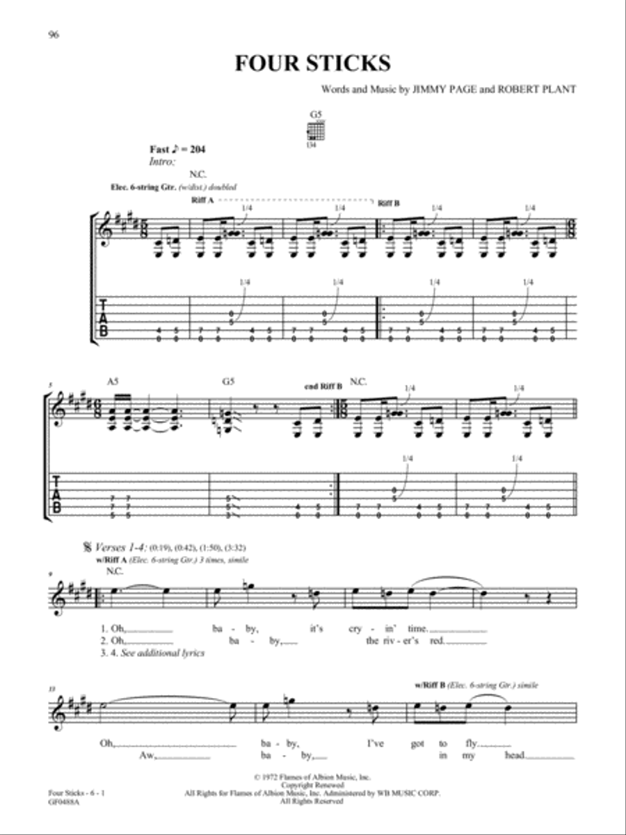 Four Sticks Guitar Tablature scores gallery preview page 1