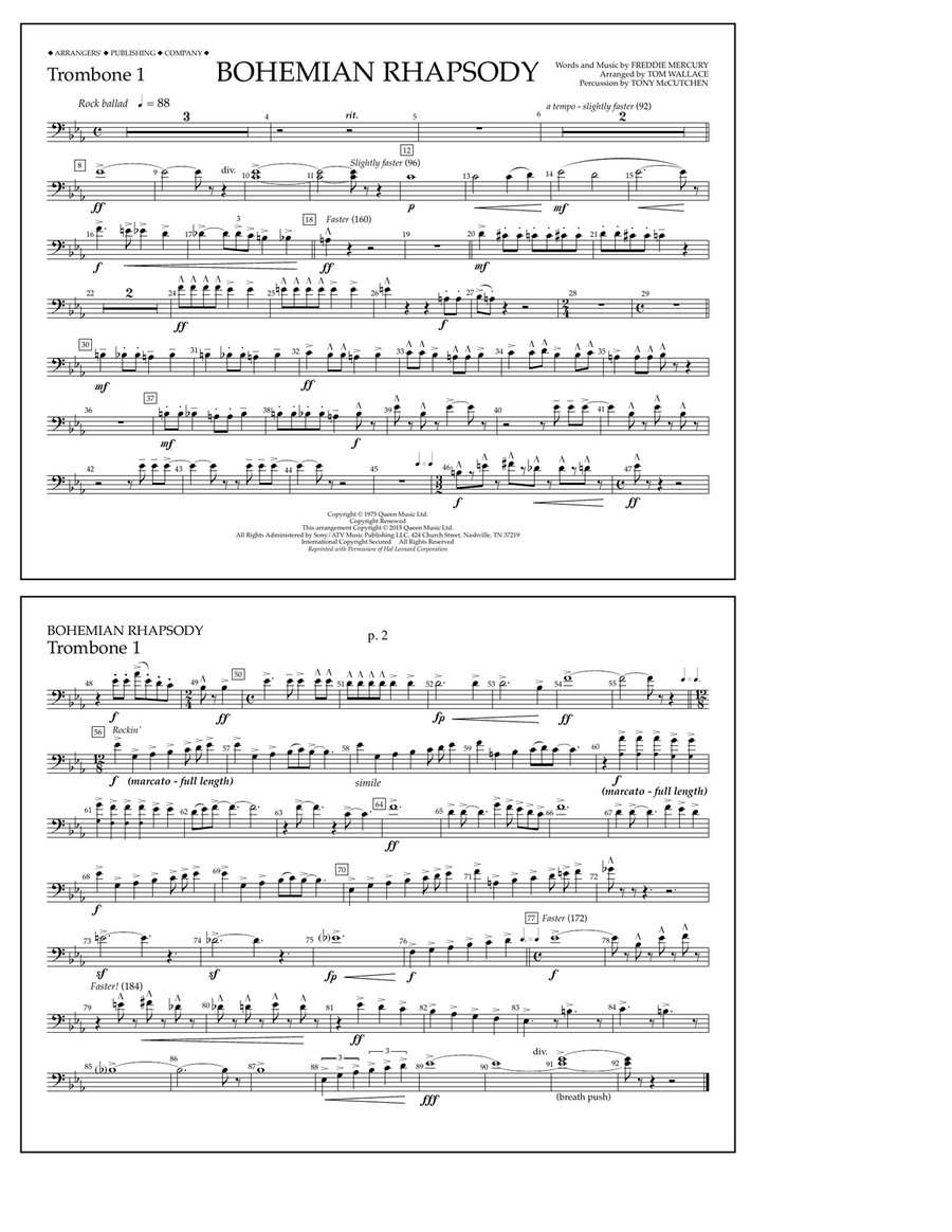 Bohemian Rhapsody - Trombone 1 Marching Band scores gallery preview page 1