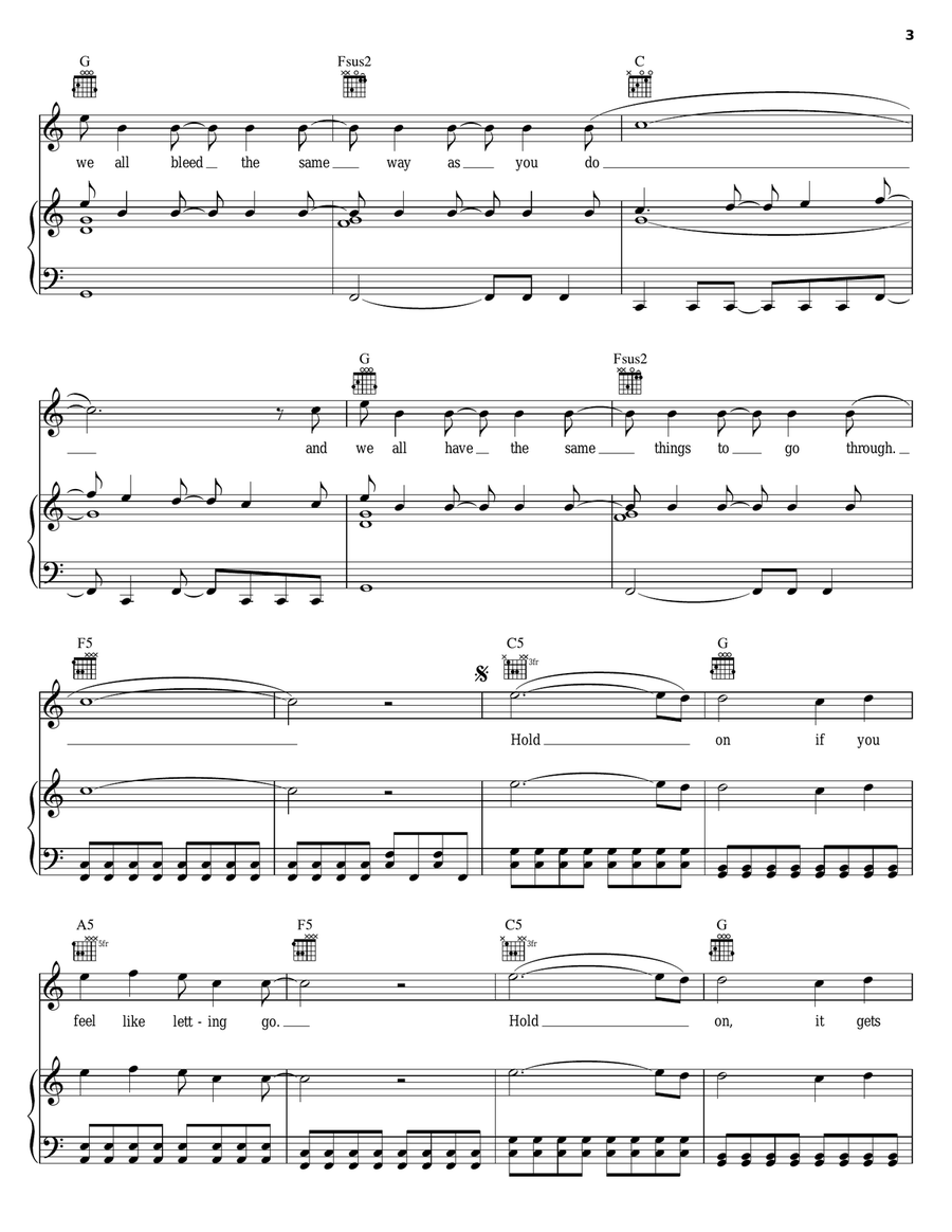 Hold On Piano, Vocal, Guitar scores gallery preview page 3