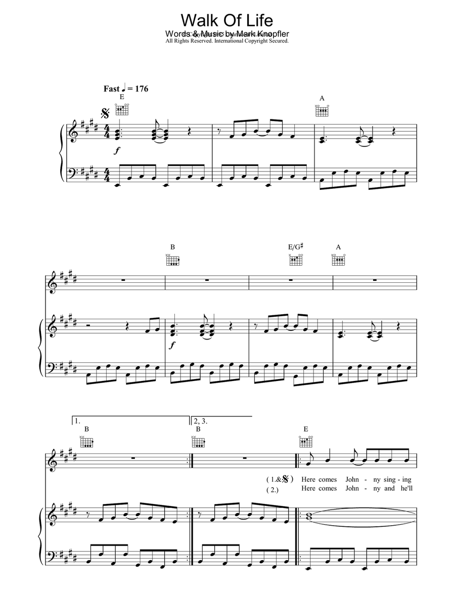 Walk Of Life Piano, Vocal, Guitar scores gallery preview page 1