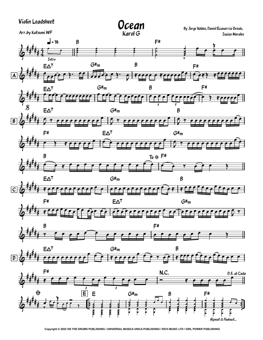 Ocean Karol Violin Solo scores gallery preview page 1