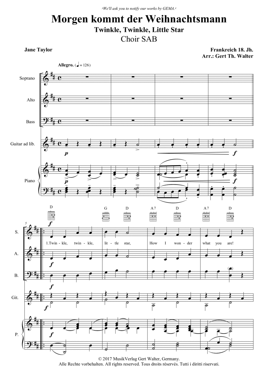 Twinkle, Twinkle, Little Star 3-Part scores gallery preview page 1