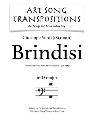 Book cover for VERDI: Brindisi (second version, transposed to D major, bass clef)