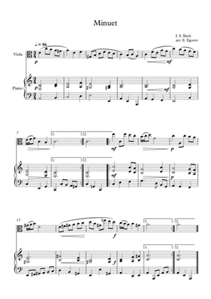 Book cover for Minuet (In D Minor), Johann Sebastian Bach, For Viola & Piano