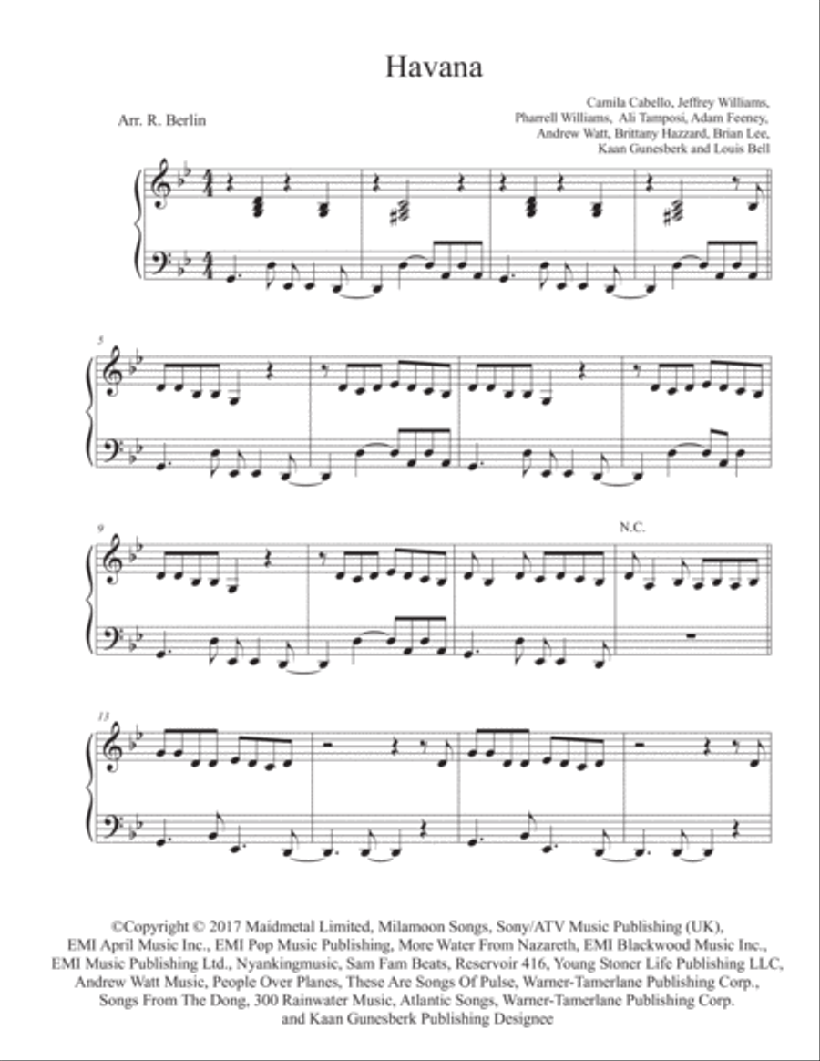 Havana Piano Solo scores gallery preview page 1