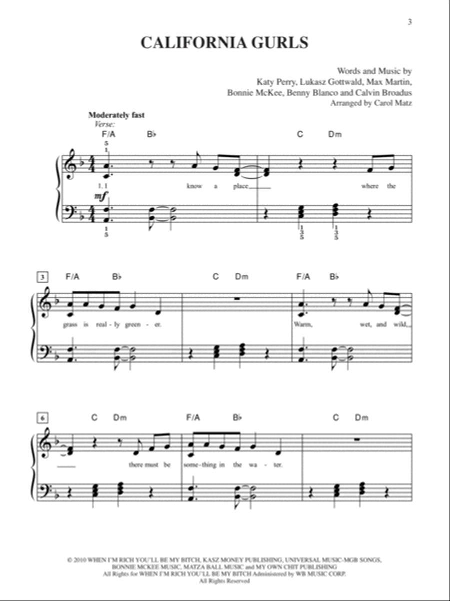 California Gurls Easy Piano scores gallery preview page 1