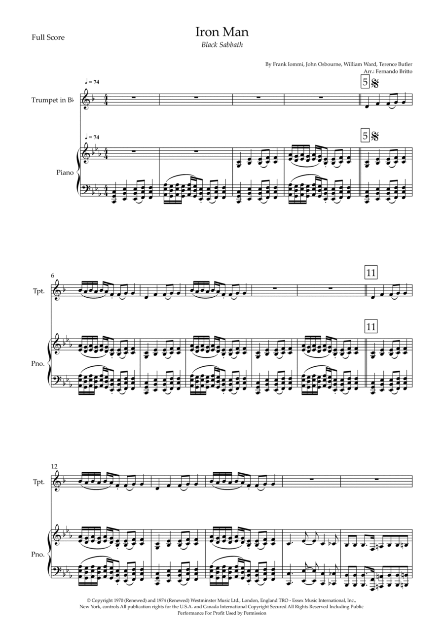 Iron Man Trumpet Solo scores gallery preview page 1