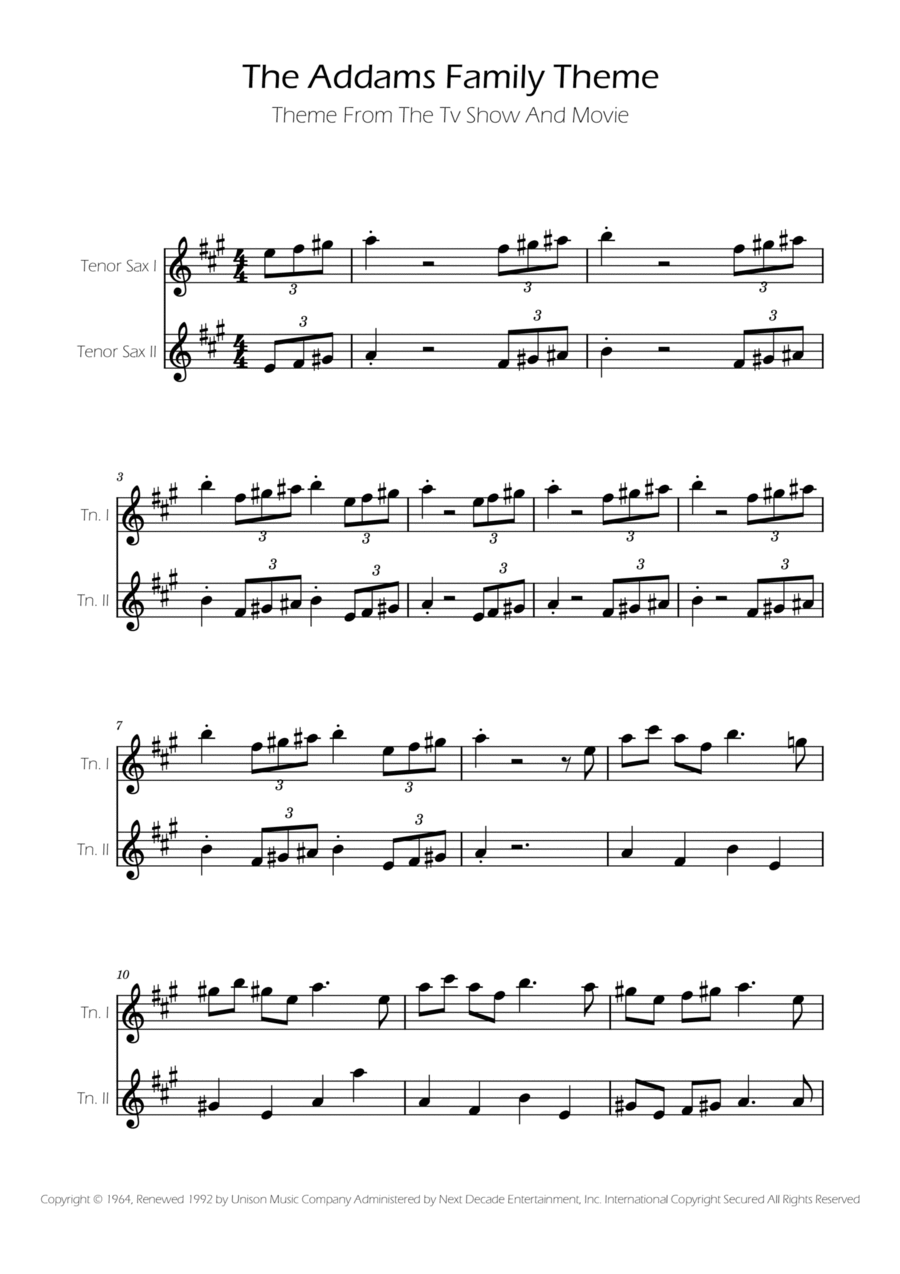 Addams Family Theme Woodwind Duet scores gallery preview page 1
