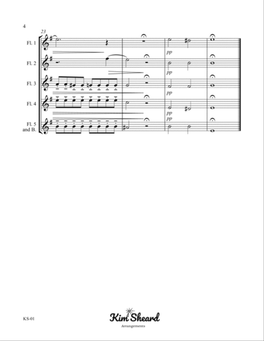 Prelude in E minor Op. 28 No. 4 arranged for 5 C flutes with optional bass flute image number null