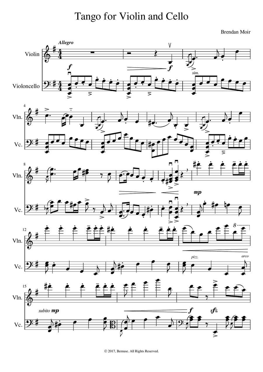 Tango for Violin and Cello Cello scores gallery preview page 1