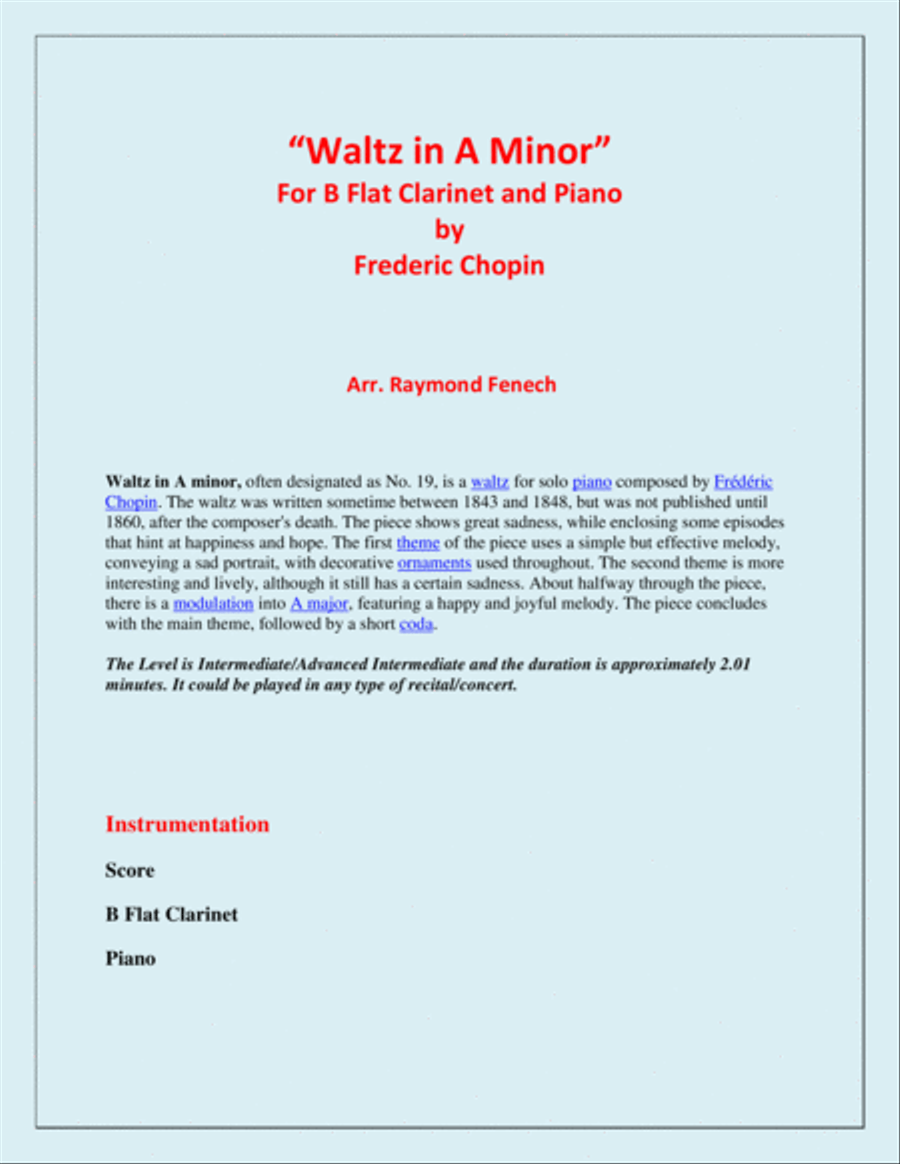 Waltz in A Minor (Chopin) - B Flat Clarinet and Piano - Chamber music B-Flat Clarinet scores gallery preview page 2