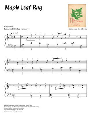 Maple Leaf Rag EASY Arrangement with note names & finger numbers