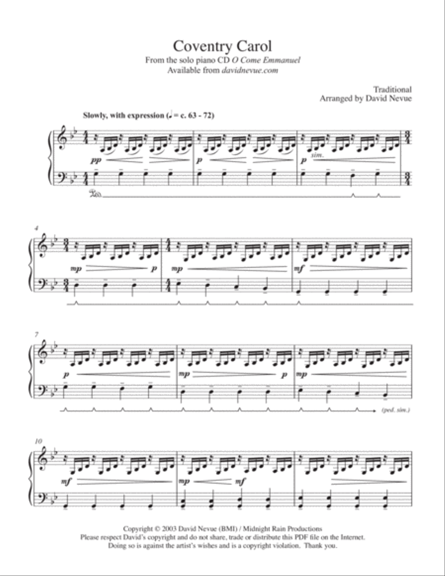 Coventry Carol Piano Solo scores gallery preview page 1