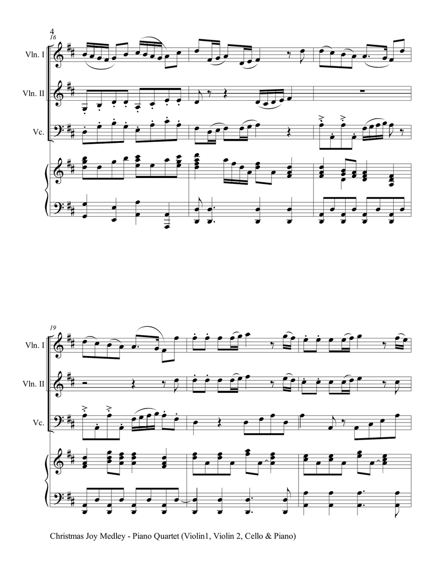 CHRISTMAS JOY MEDLEY (Piano Quartet - Violin 1, Violin 2, Cello and Piano with Score & Parts) Piano Quartet scores gallery preview page 5