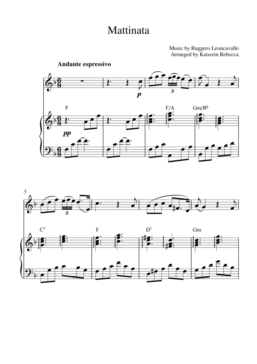 Mattinata (for oboe solo and piano accompaniment) Piano scores gallery preview page 1
