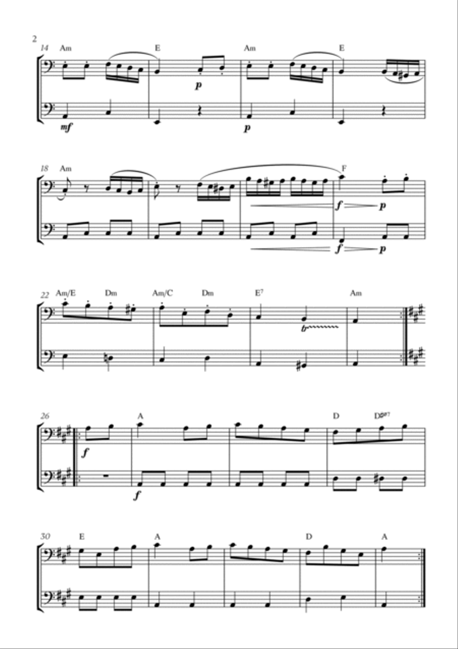 W. A. Mozart - Turkish March (Alla Turca) (with chords) (for Cello and Bassoon) Bassoon scores gallery preview page 2