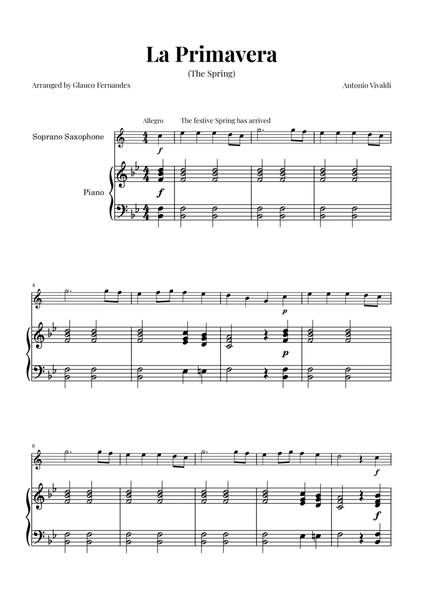 La Primavera (The Spring) by Vivaldi - Soprano Saxophone and Piano image number null