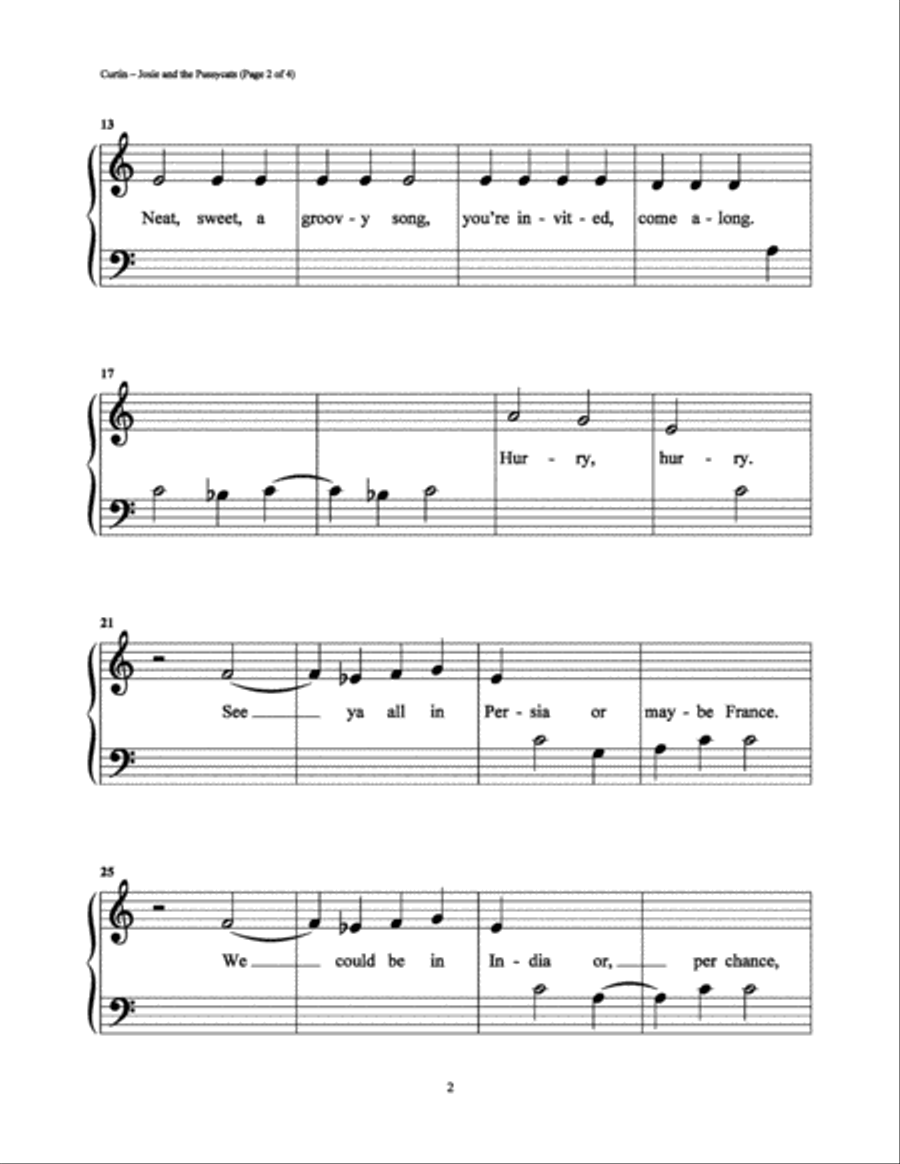 Josie and the Pussycats Josie and the Pussycats Easy Piano scores gallery preview page 2