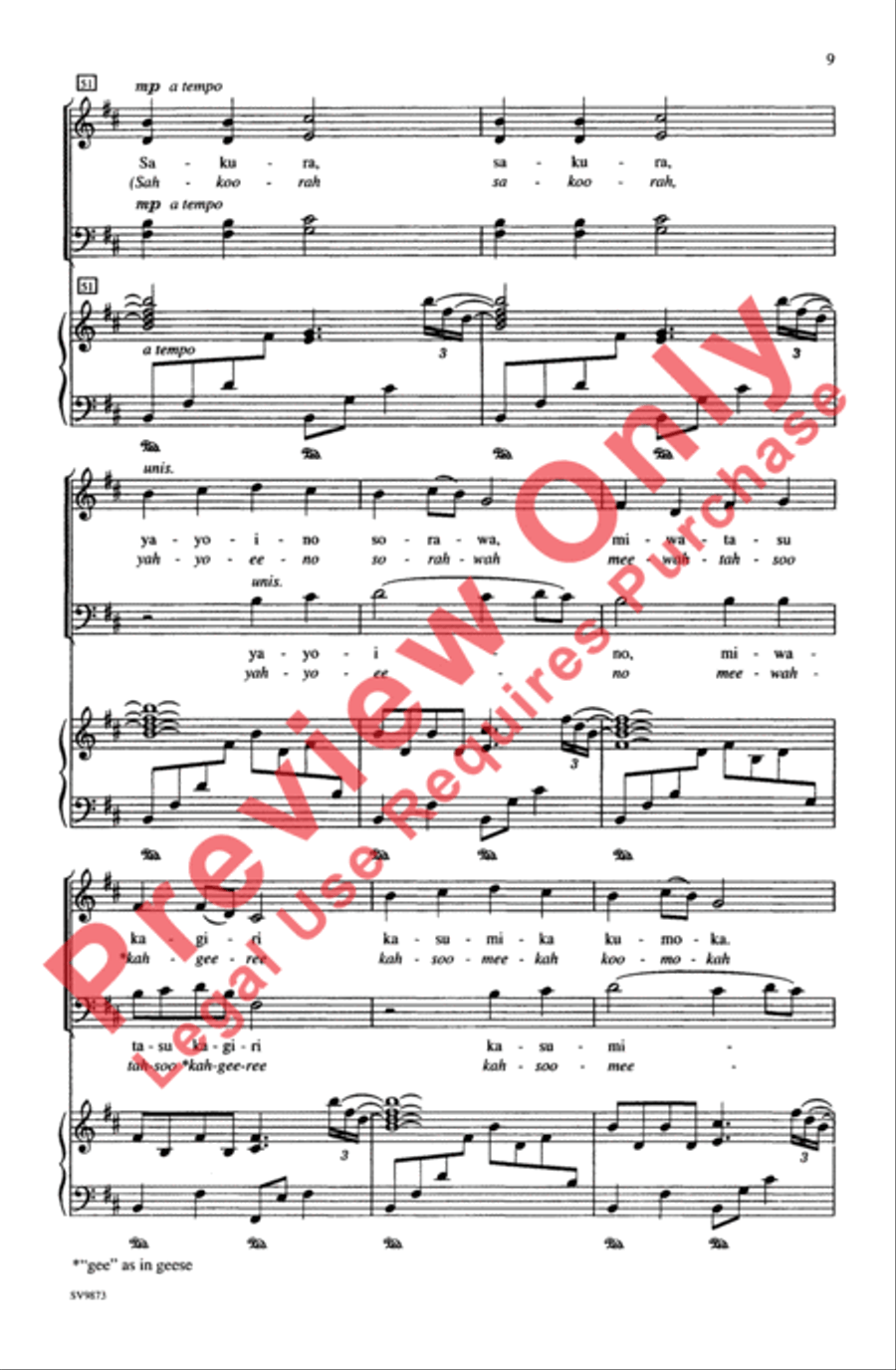 Sakura (Japanese Folk Song) 4-Part scores gallery preview page 9