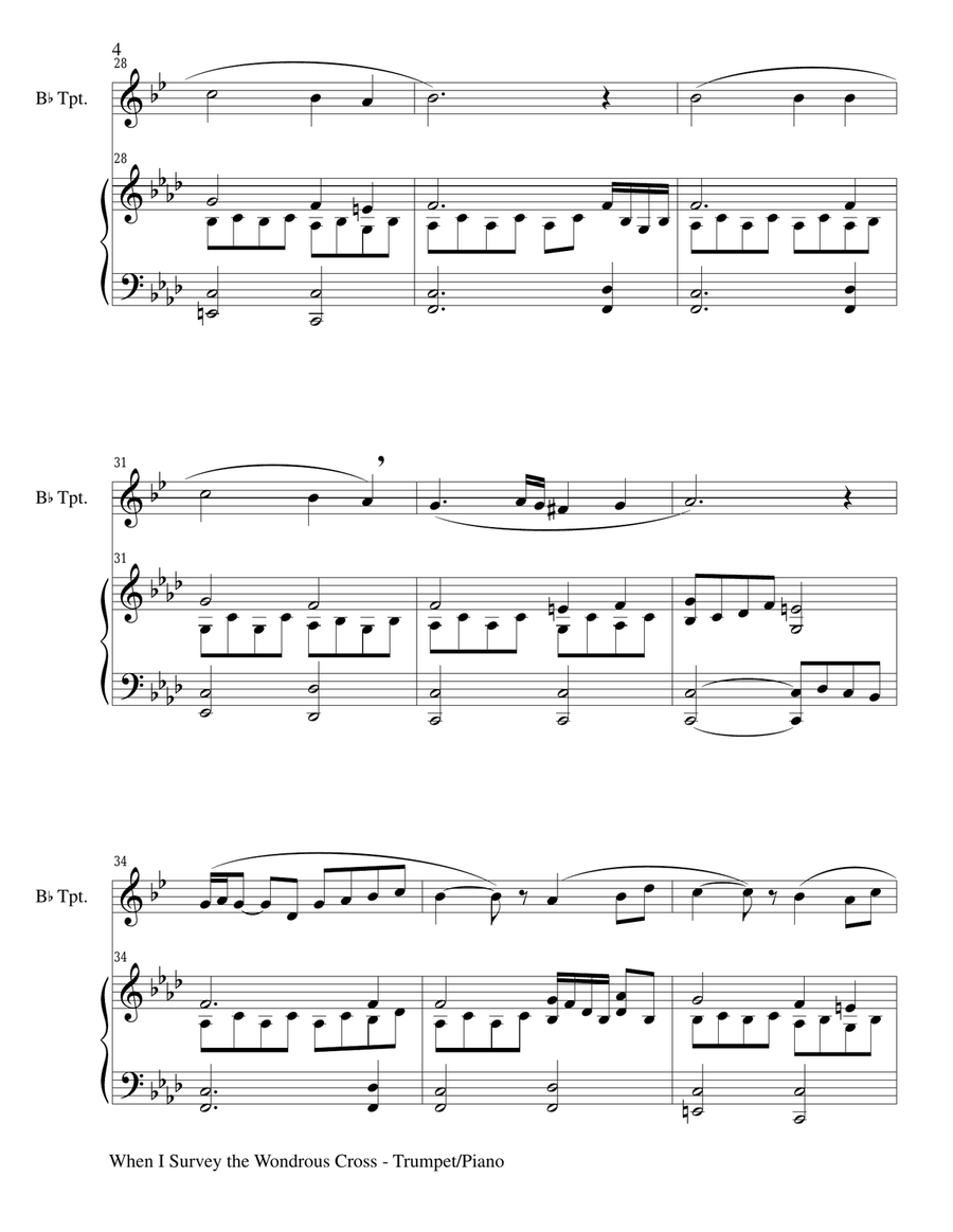 WHEN I SURVEY THE WONDROUS CROSS (Bb Trumpet/Piano and Trumpet Part) Trumpet Solo scores gallery preview page 4