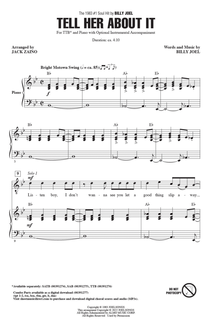 Tell Her About It (arr. Jack Zaino) TTBB scores gallery preview page 1