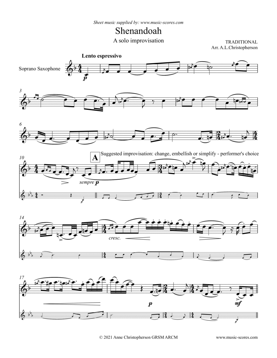 Shenandoah - Solo Soprano Sax image number null