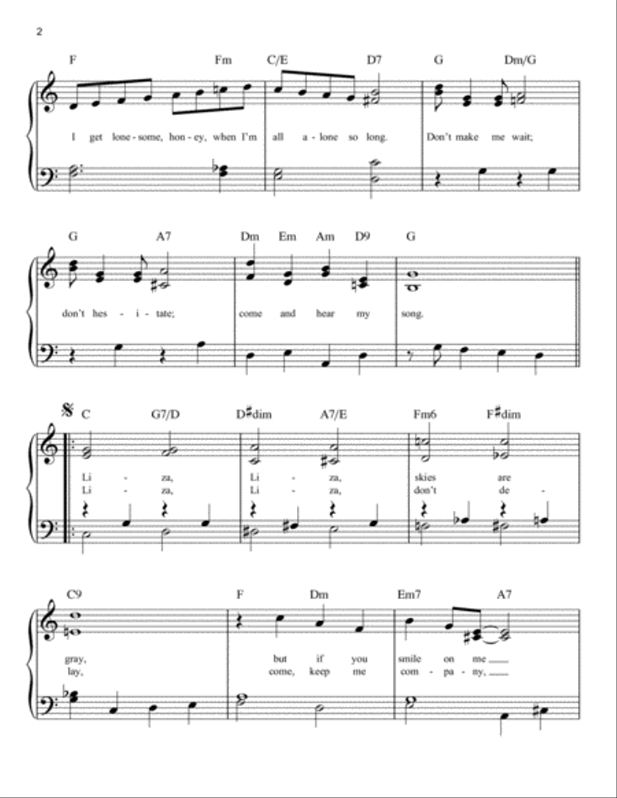 Liza (All The Clouds'll Roll Away) Easy Piano scores gallery preview page 2