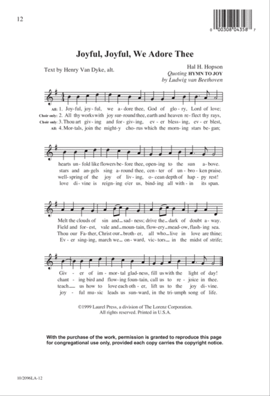 Joyful, Joyful, We Adore Thee 4-Part scores gallery preview page 12