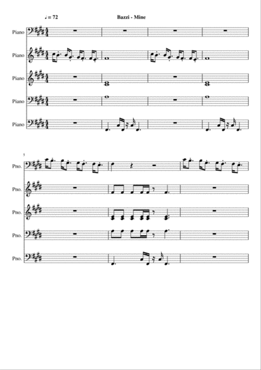 Bazzi - Mine (Official Midi File Download) Piano Solo scores gallery preview page 1