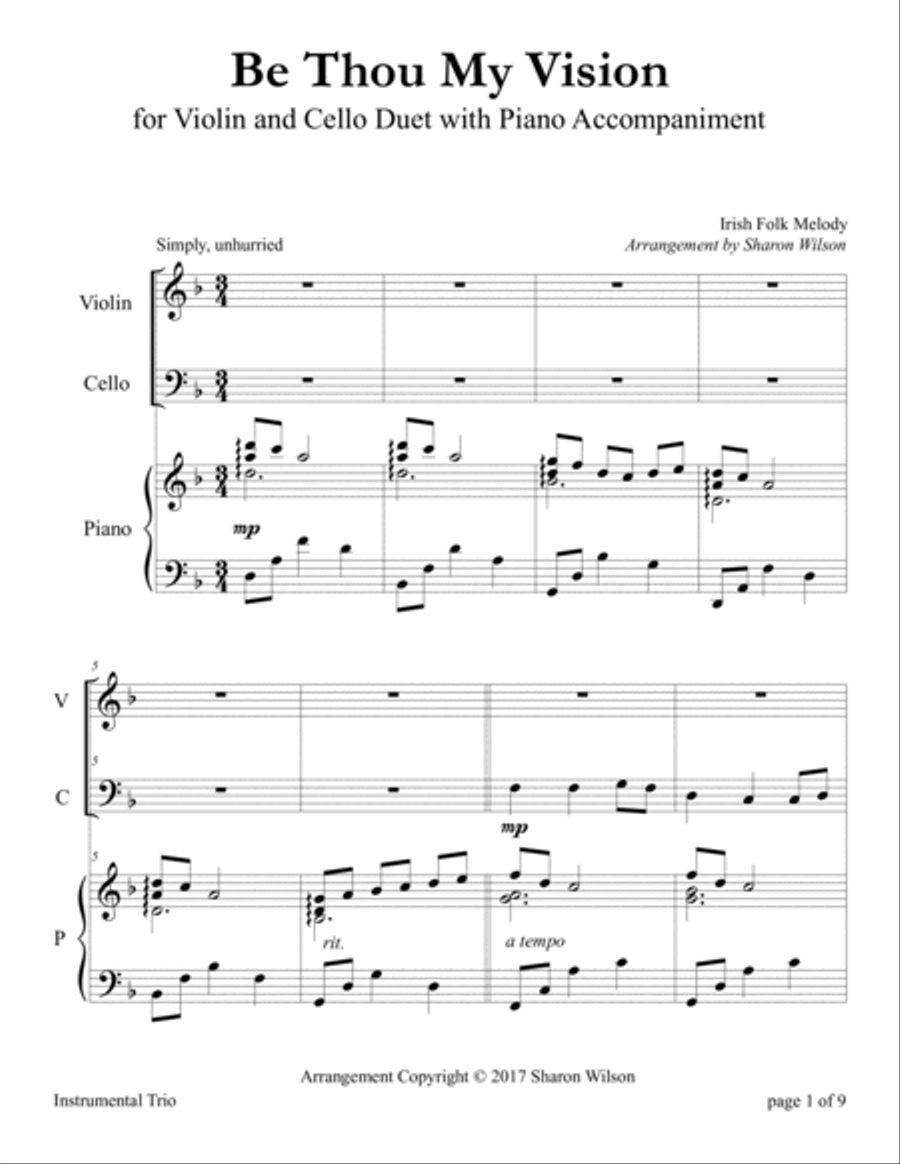 Be Thou My Vision (Violin and Cello Duet with Piano Accompaniment) Piano Trio scores gallery preview page 3