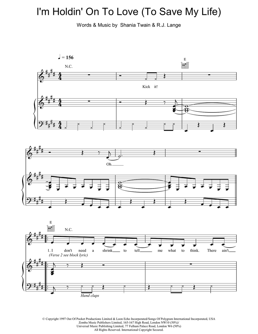 I'm Holdin' On To Love (To Save My Life) Piano, Vocal, Guitar scores gallery preview page 1
