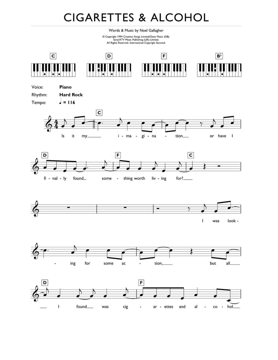 Cigarettes & Alcohol Piano scores gallery preview page 1