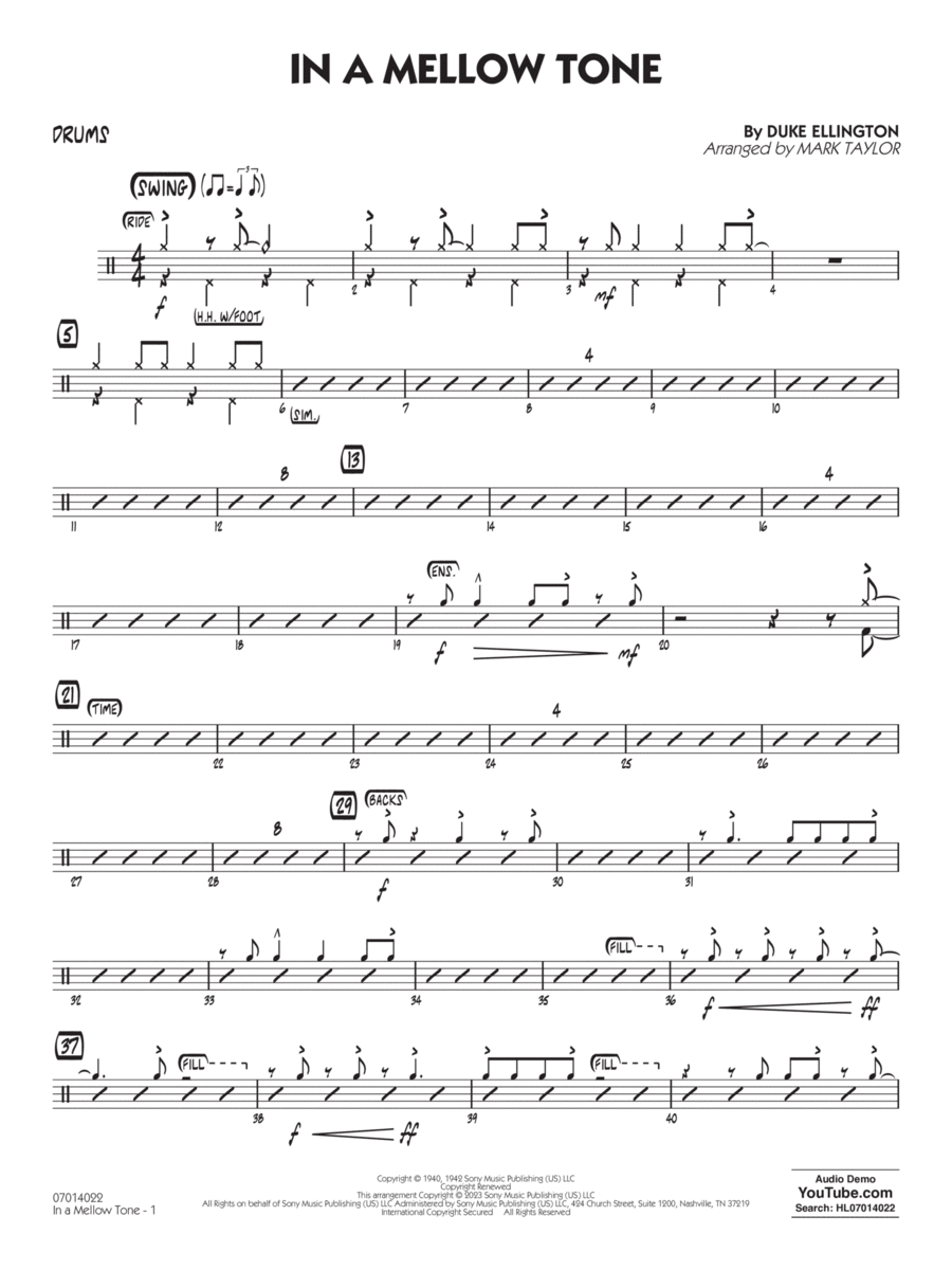 In A Mellow Tone (arr. Mark Taylor) - Drums