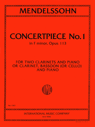 Book cover for Concert Piece No. 1 in F minor, Op. 113 for Clarinet, Bassoon & Piano or 2 Clarinets & Piano