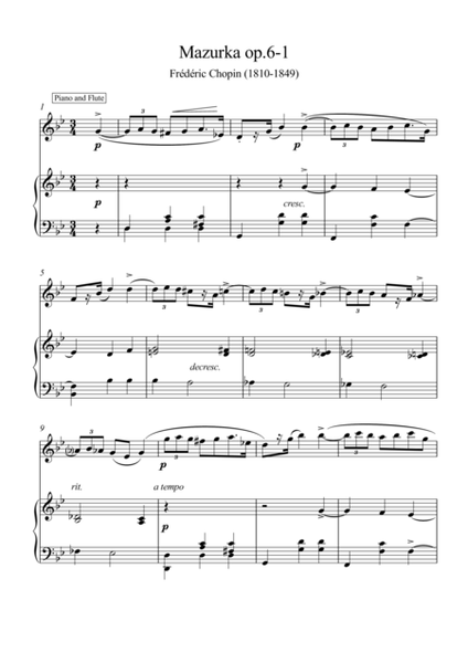 Mazurka Op.6 No.1 piano flute duet image number null
