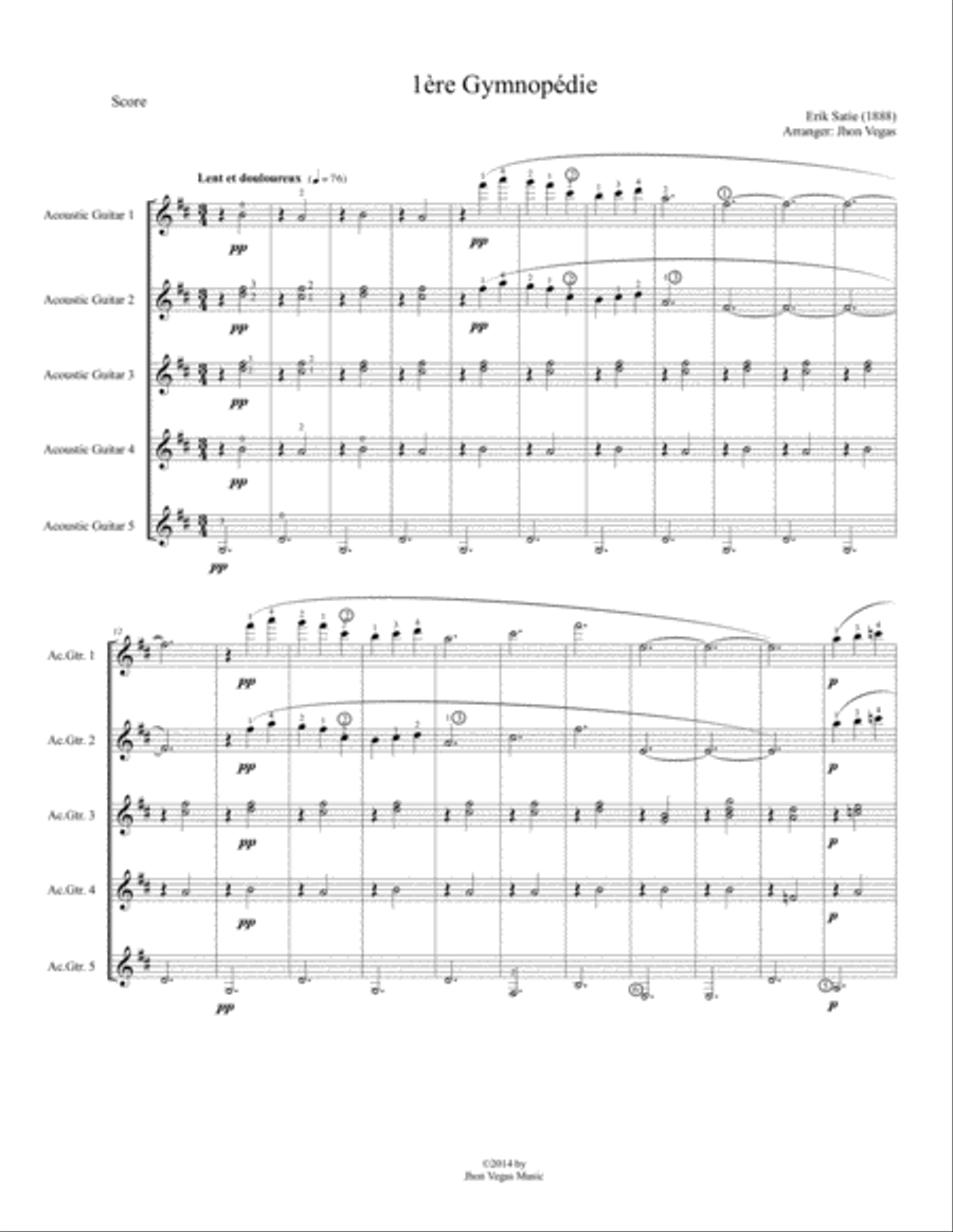 1ère Gymnopédie - 5 Guitar Version Small Ensemble scores gallery preview page 2