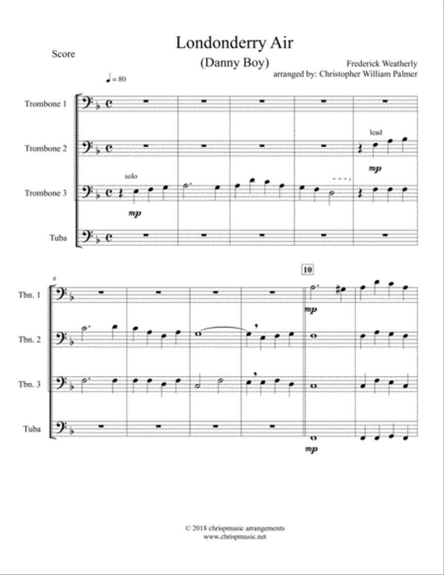 Londonderry Air (Danny Boy) - Trombone Quartet Trombone Quartet scores gallery preview page 2